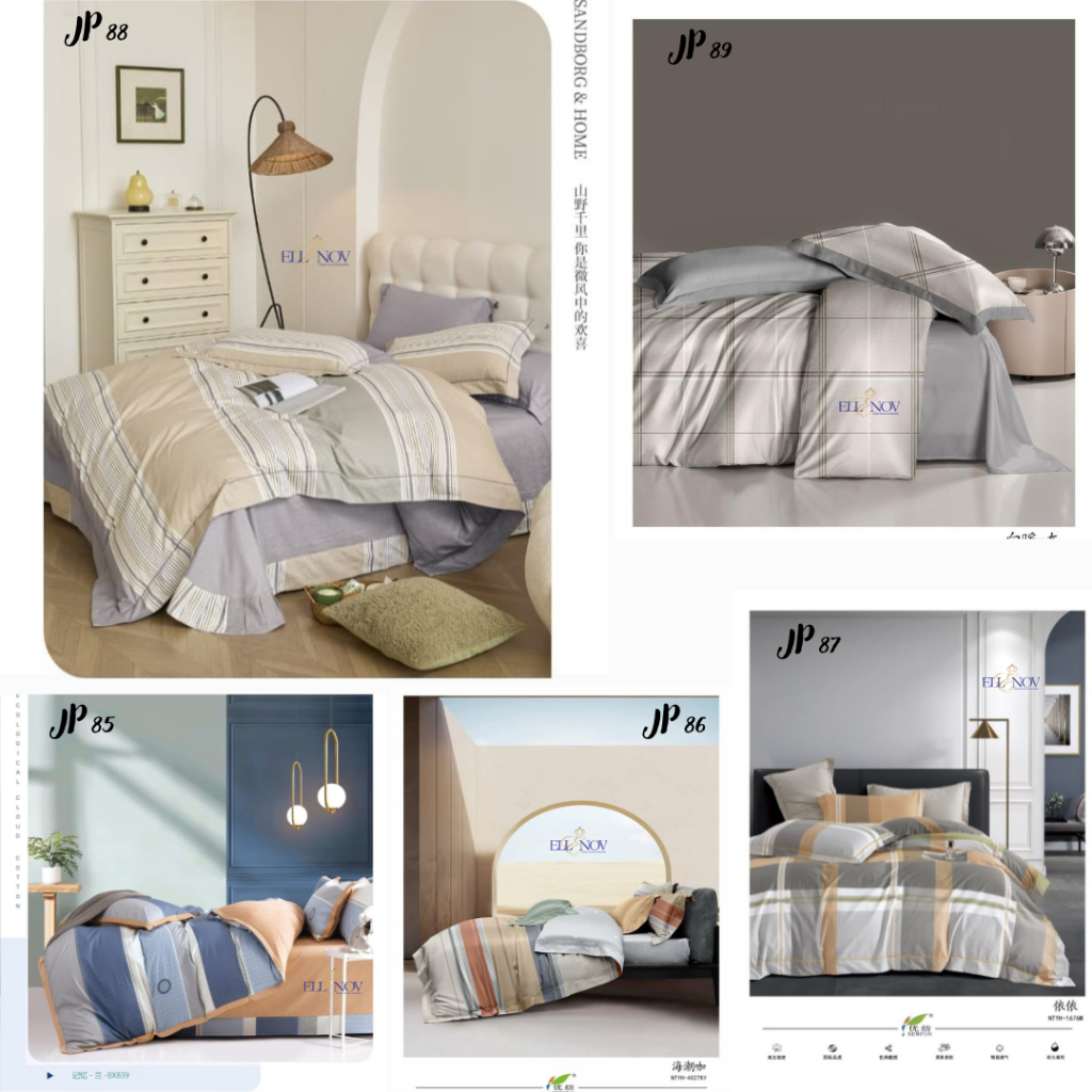 Ellenov Sprei Bedcover Set Bahan Katun Jepang Super Premium Kotak Garis Sprey Badcover Japan