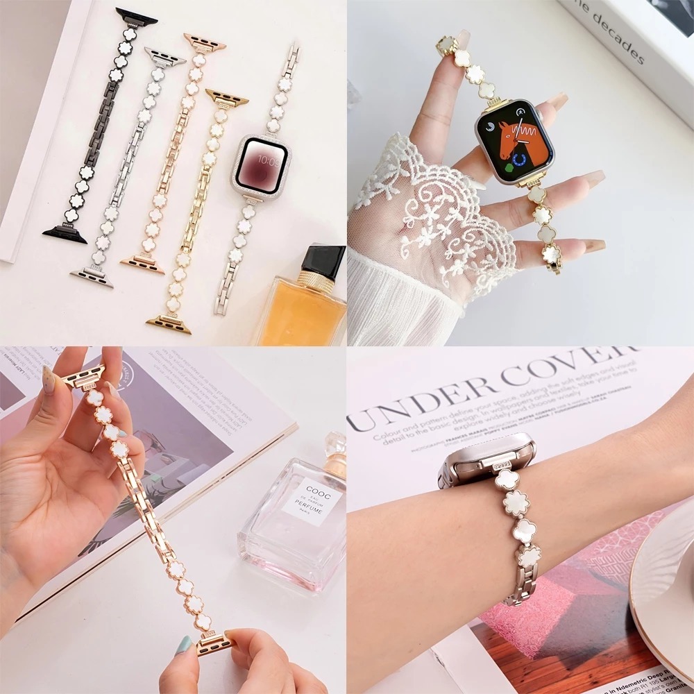 (BS) Strap Apple Watch Luxury Leaf Clover Diamond Chain Watch Band Untuk Apple Watch Series 1 2 3 4 