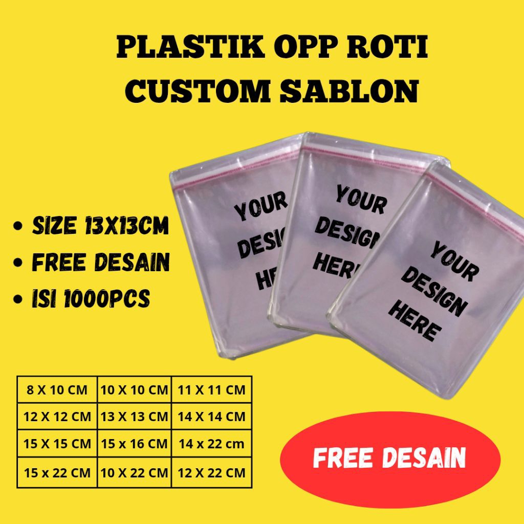 PLASTIK OPP ROTI 13x13 CUSTOM SABLON | 1000pcs | Sablon Plastik Roti Opp