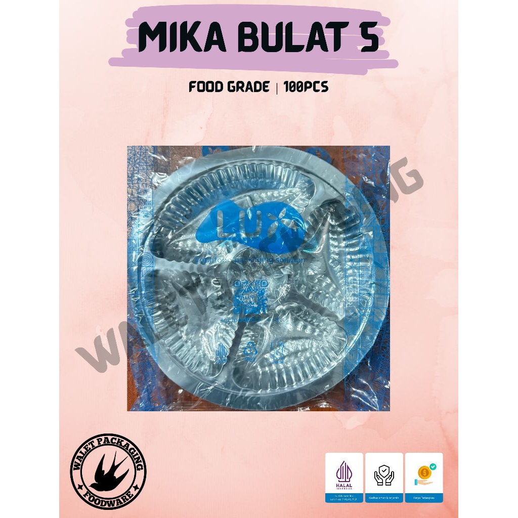 Mika Nasi Dus Bulat 19cm 5 Sekat / Mika Bulat 5 Sekat/ Tray Bulat Sekat 5 [100pcs/pack]