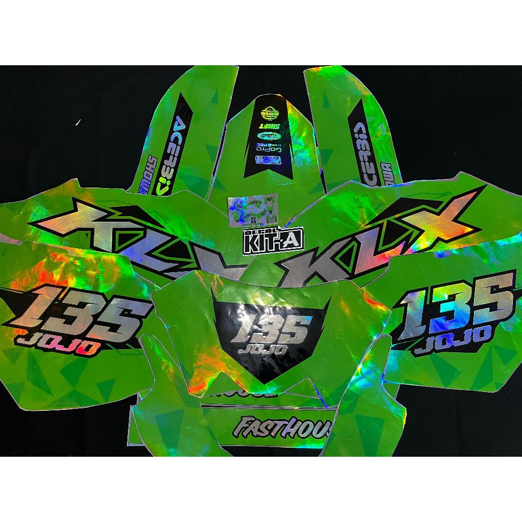Decal KLX 150 Bf MOTIF SIMPLE ELEGANT HIJAU HOLOGRAM PELANGI