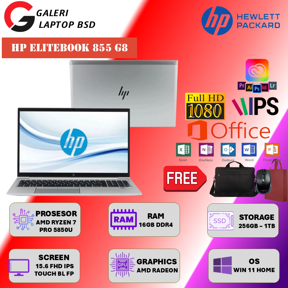 Laptop HP Elitebook 855 G8 Amd Ryzen 7 Pro 5850U Ram 32GB DDR4 1TB SSD 15.6 FHD IPS Touch Windows 11