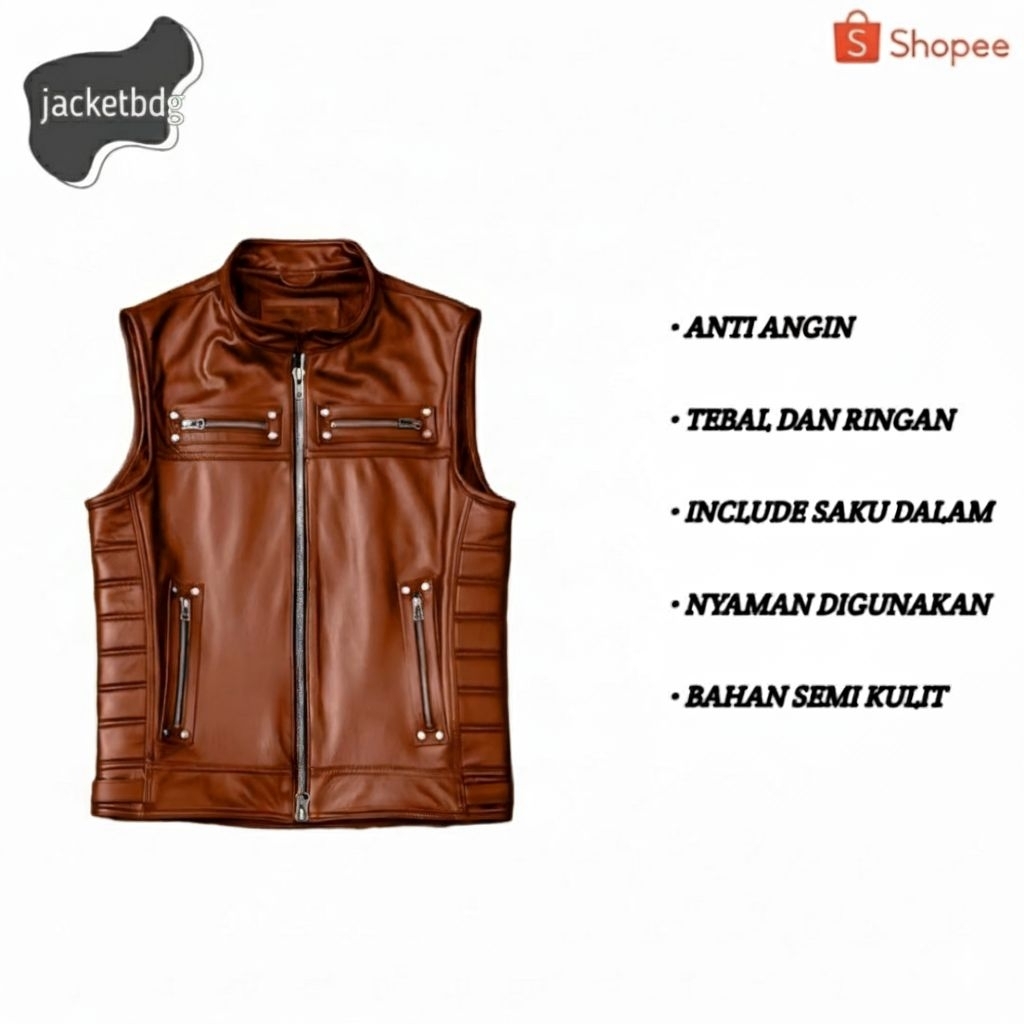 Jaket Rompi Motor Kulit Pria Touring Keren Tebal Anti Angin