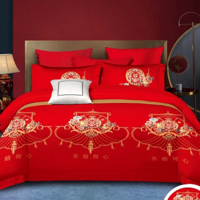 BIOSIBEDDING SPREI BEDCOVER KATUN JEPANG MOTIF SUANGSI CHINESE WEDDING SHUANGXI - SPREI QUILT COVER 