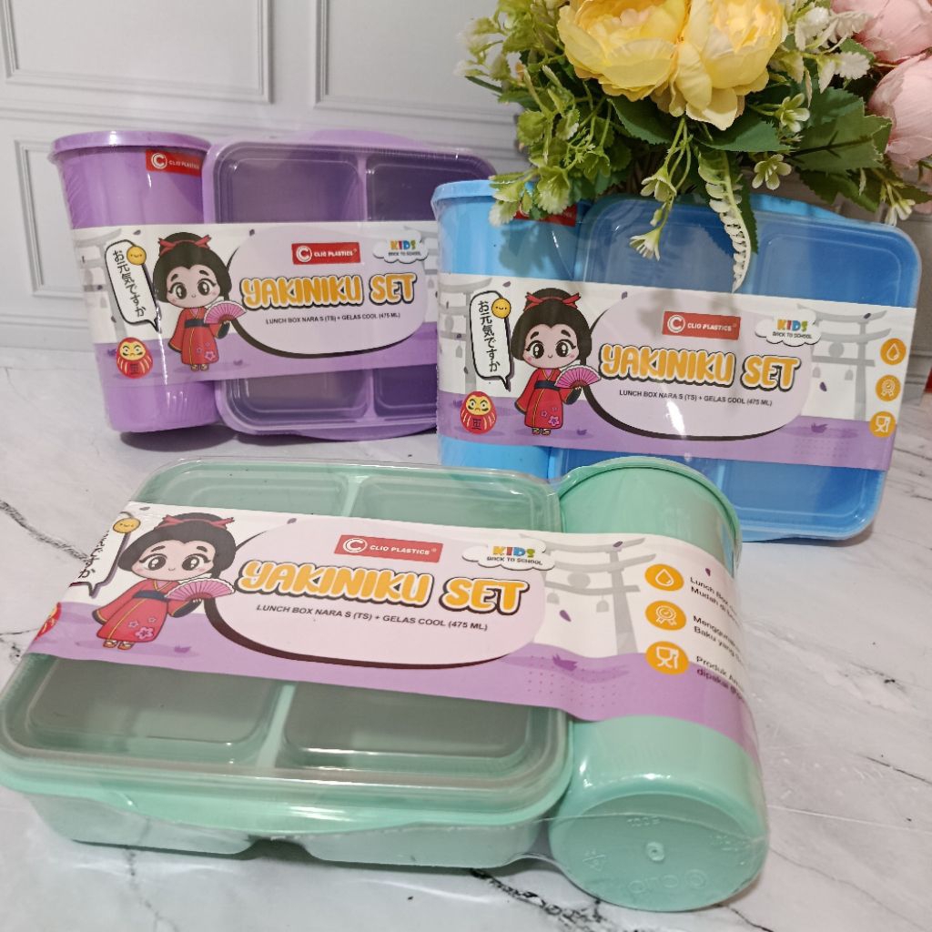 Tempat Makan Lunch Box Plastik Satu Set dengan Tempat Minum dan Tumbler Kitchenware