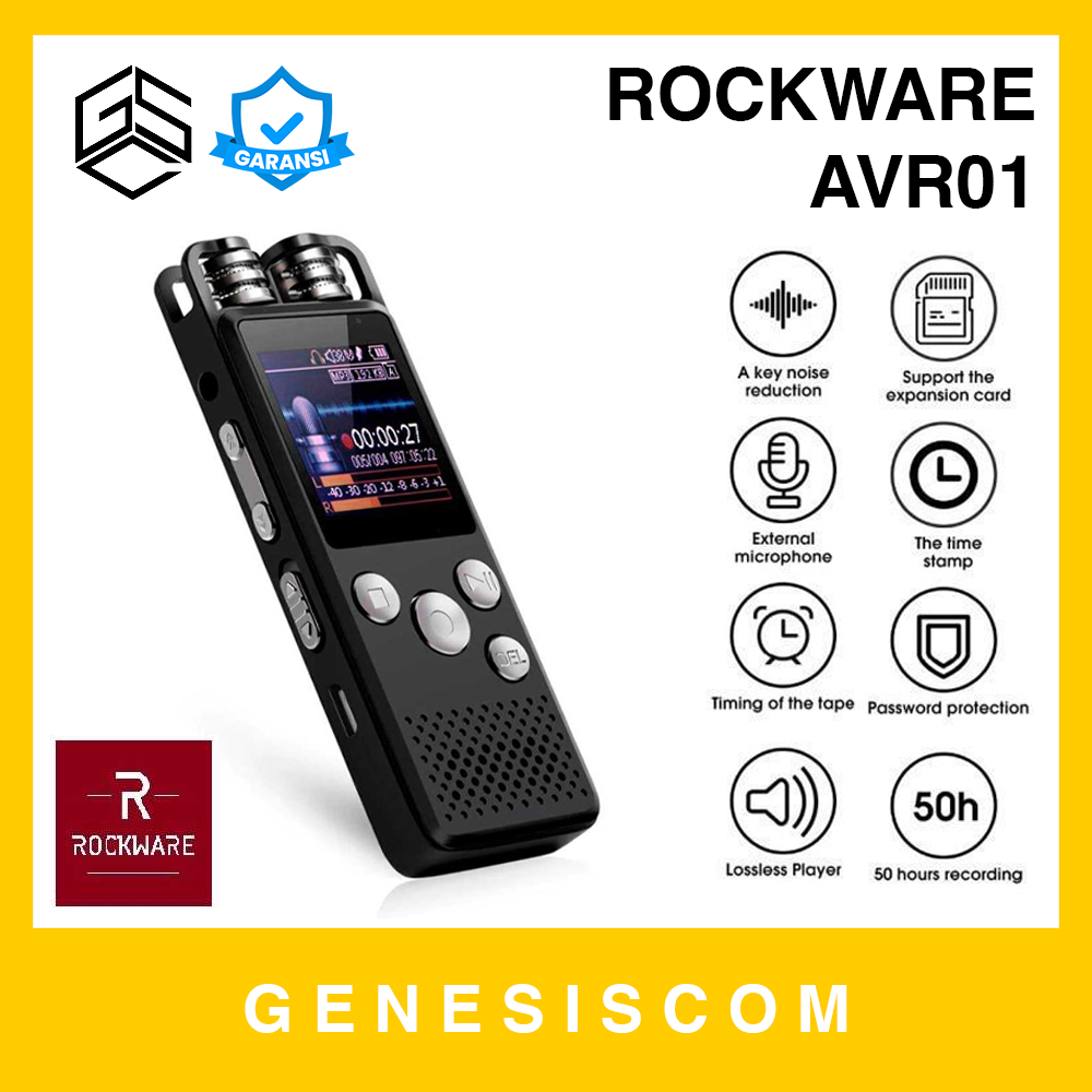 Voice Recorder ROCKWARE RW-AVR01 8GB Dual Mic Perekam Suara Digital Alat Rekam Microphone Mikrofon R