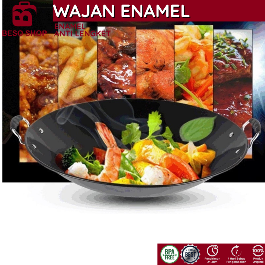 BESO SHOP Wajan Besi Enamel Wajan Penggorengan Wajan Tebal Wajan Anti-Lengket 503