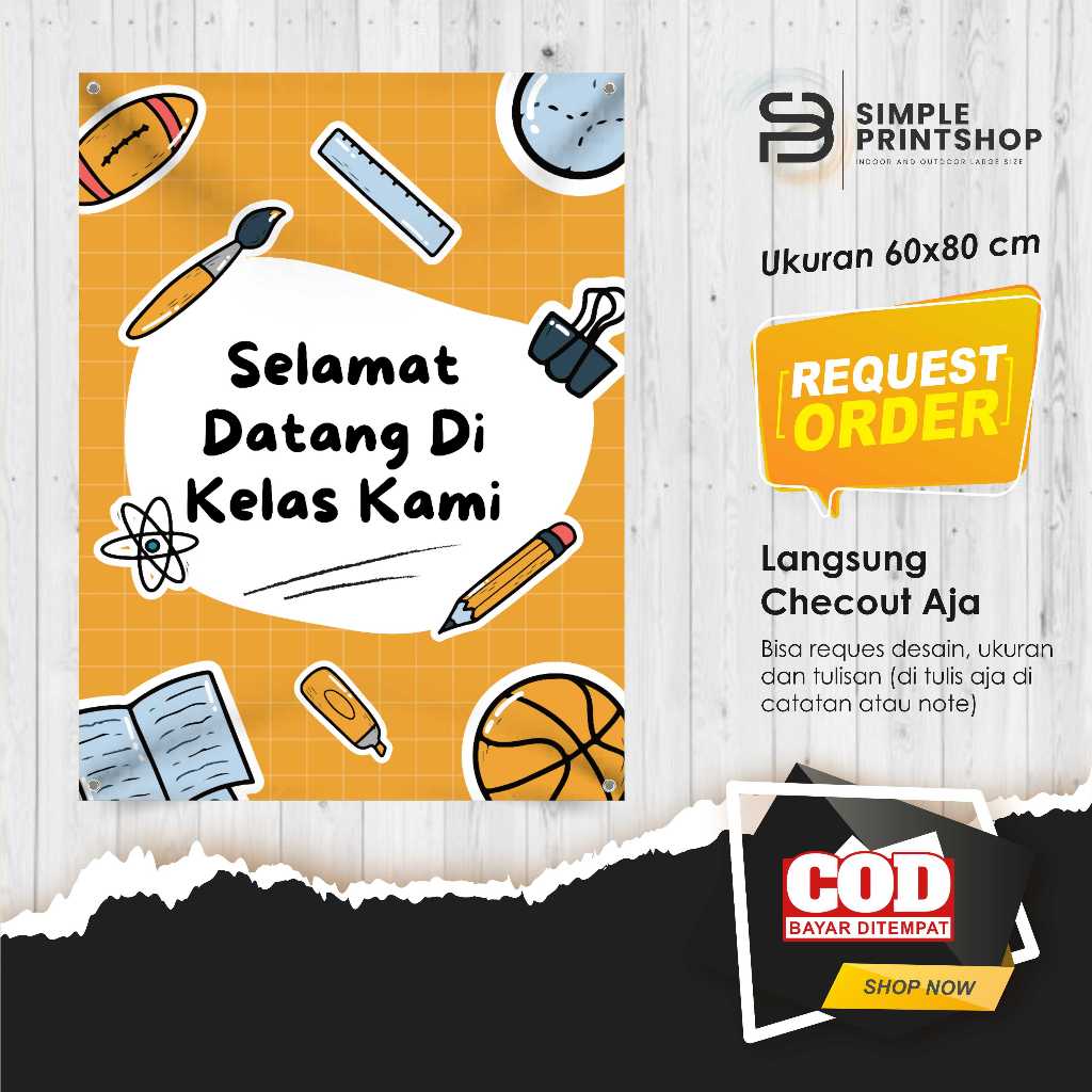 print cetak spanduk banner selamat datang di kelas kami custom desain