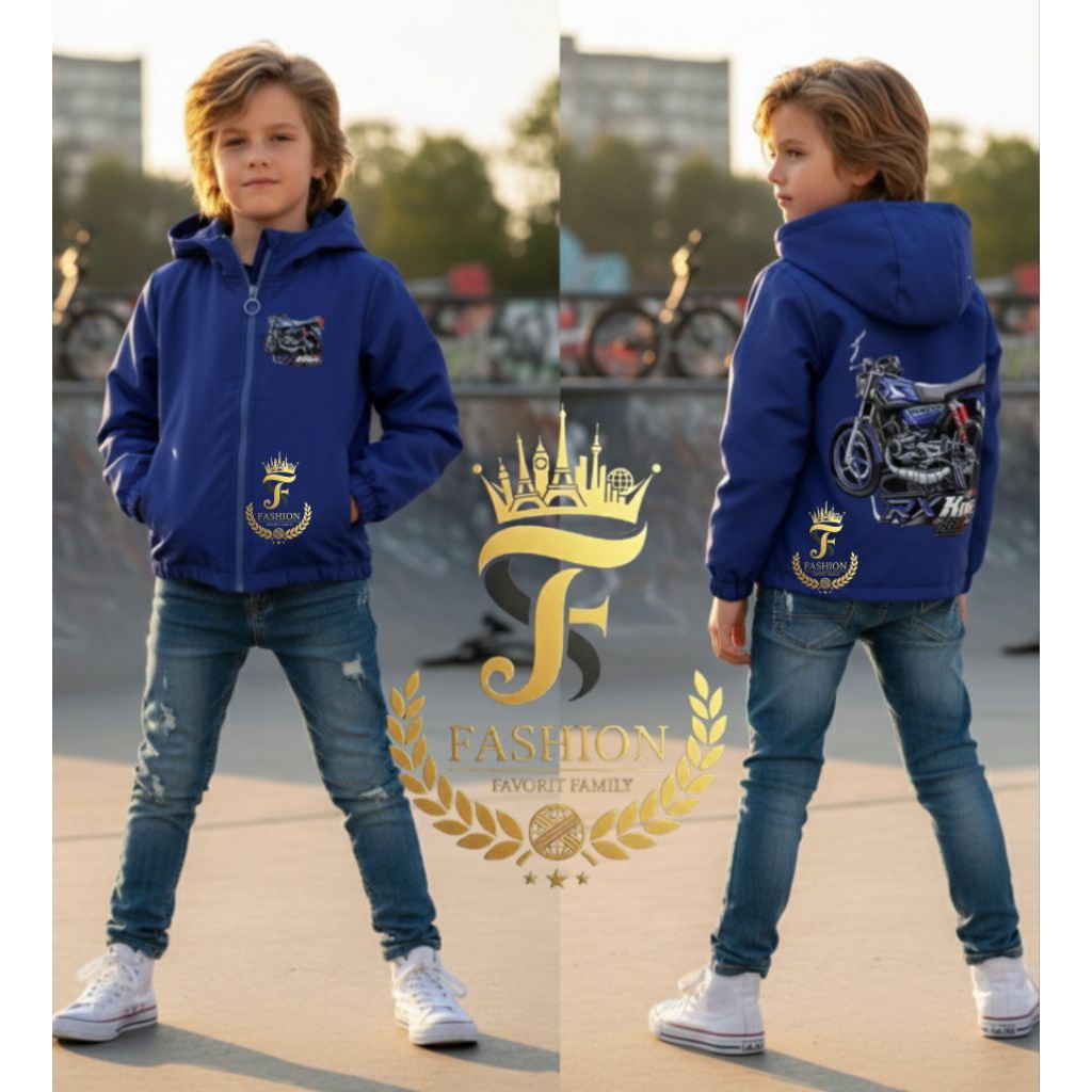 jaket anak terbaru kombinasi waterproof motif motor RX-King cocok untuk laki-laki maupun perempuan