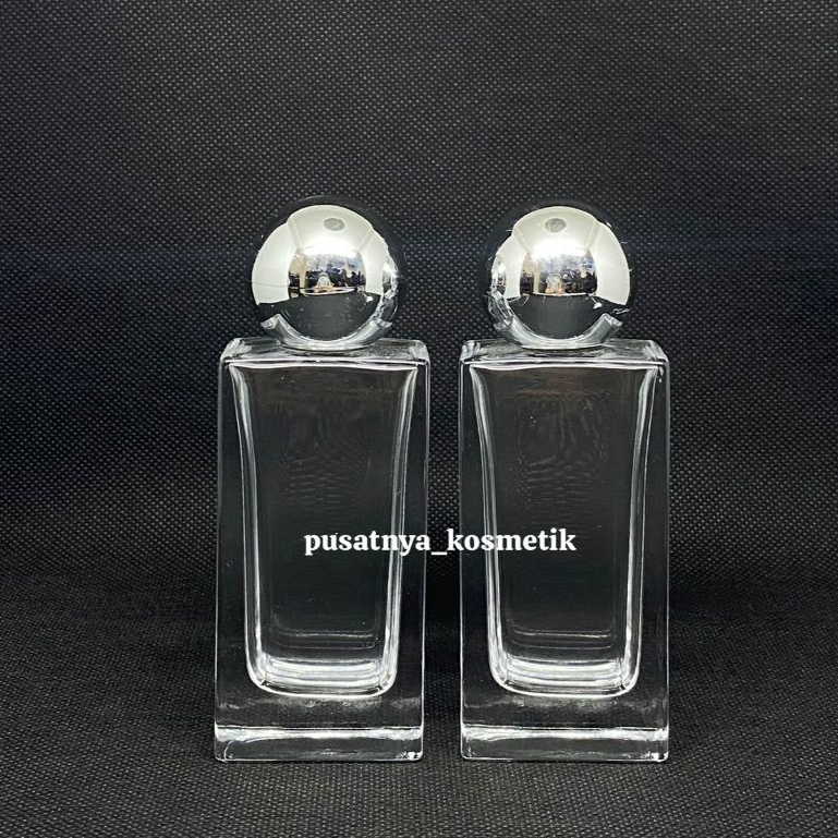 Botol Petak 50ml Semipress Tutup Bulat Silver