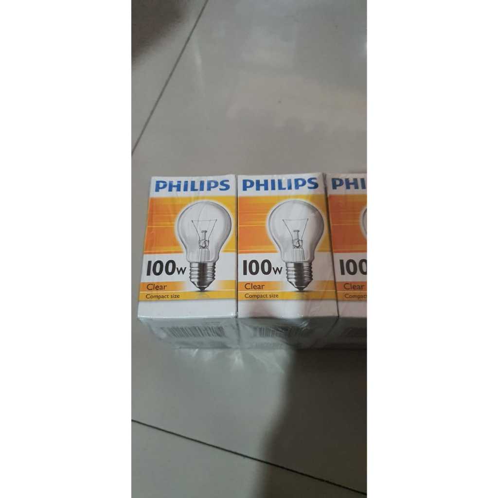 Lampu Pijar Clear 100 Watt Philips Cahaya Kuningan