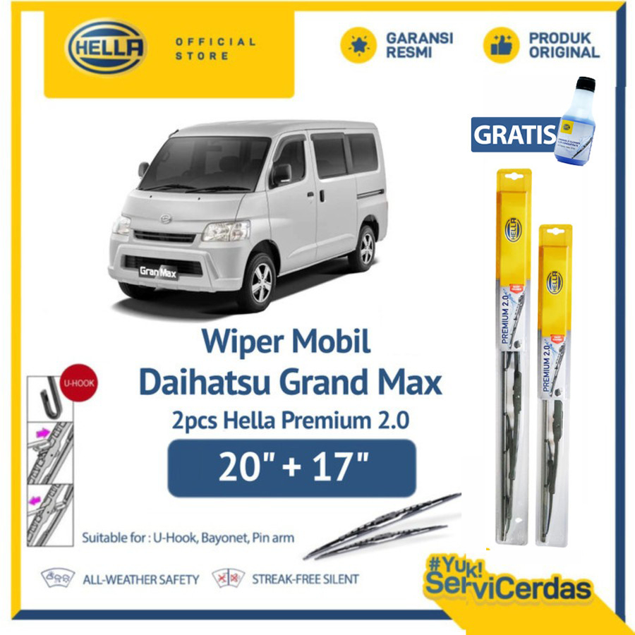 Wiper Mobil DAIHATSU Grand Max 20" + 17" (2pcs) - HELLA Premium 2.0