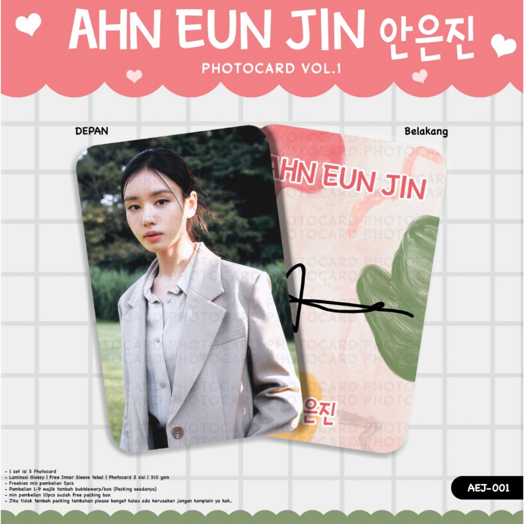 PHOTOCARD VOL.1 AHN EUN JIN 2 SISI BAHAN TEBAL LAMINASI GLOSY DEPAN BELAKANG