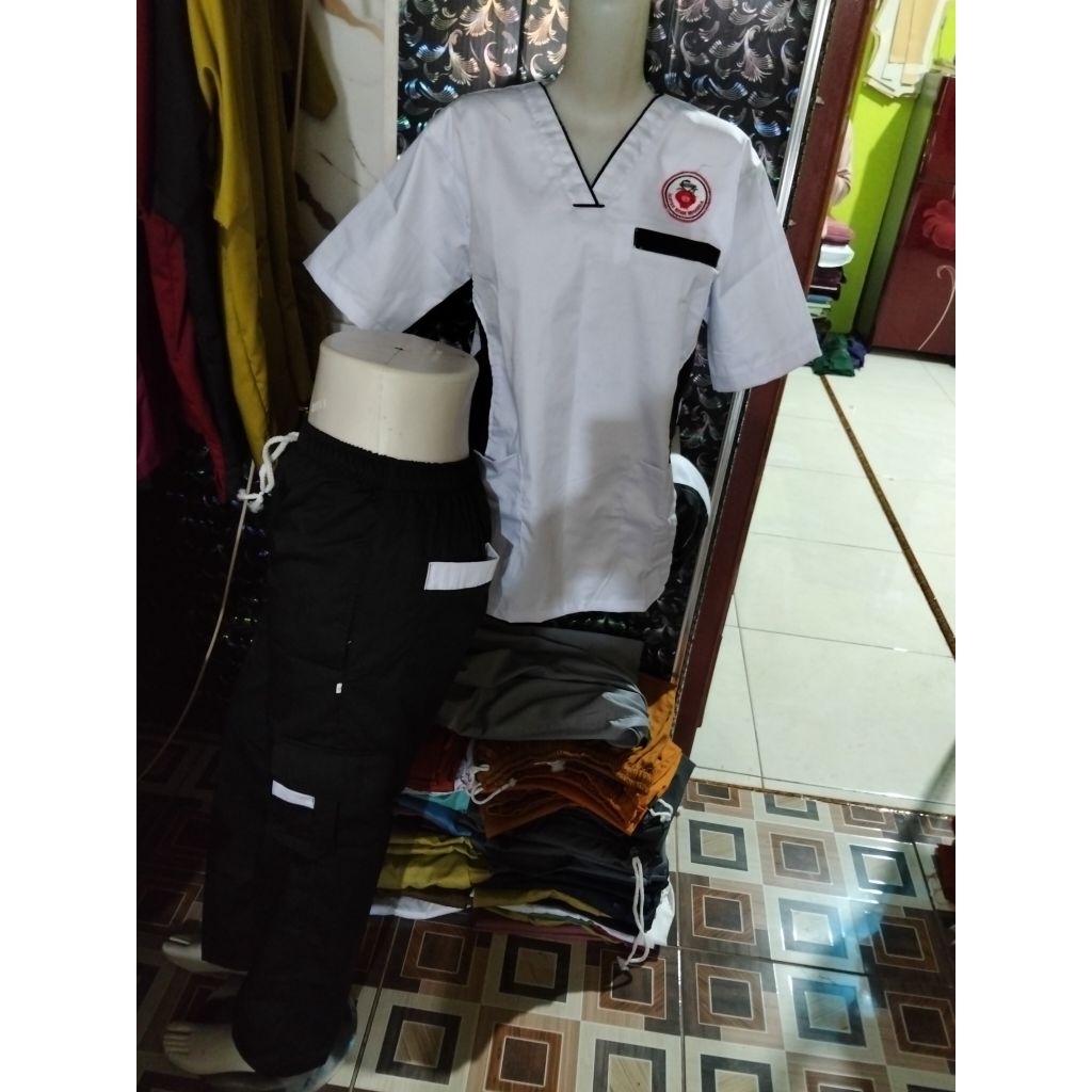 Cargo /  Baju OK Lengan pendek Celana Cargo American drill( Hitam putih )