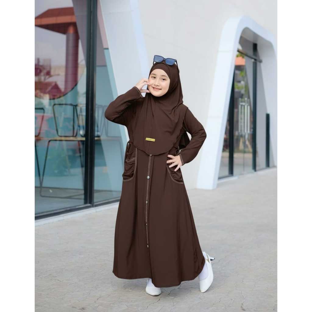 Quinza Gamis Abaya Set Hijab Anak Remaja Tanggung Usia 6-14 Tahun Bahan Jersey Premium Lebaran