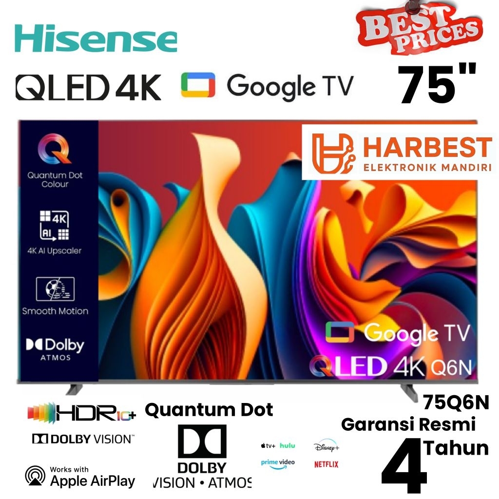 Hisense 75Q6N TV LED Hisense - TV Led QLED 75" Quantum Dot Colour Google TV 120Hz 4K UHD Garansi Res
