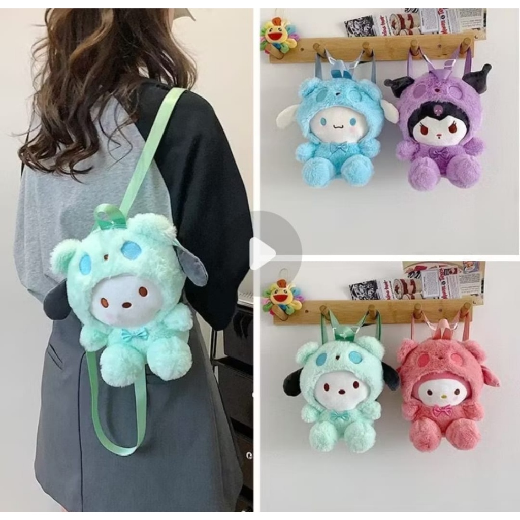 Tas Ransel Boneka Hoodie Tas Anak Bentuk Boneka Tas Gendong Bulu Wanita Karakter Kuromi Melody