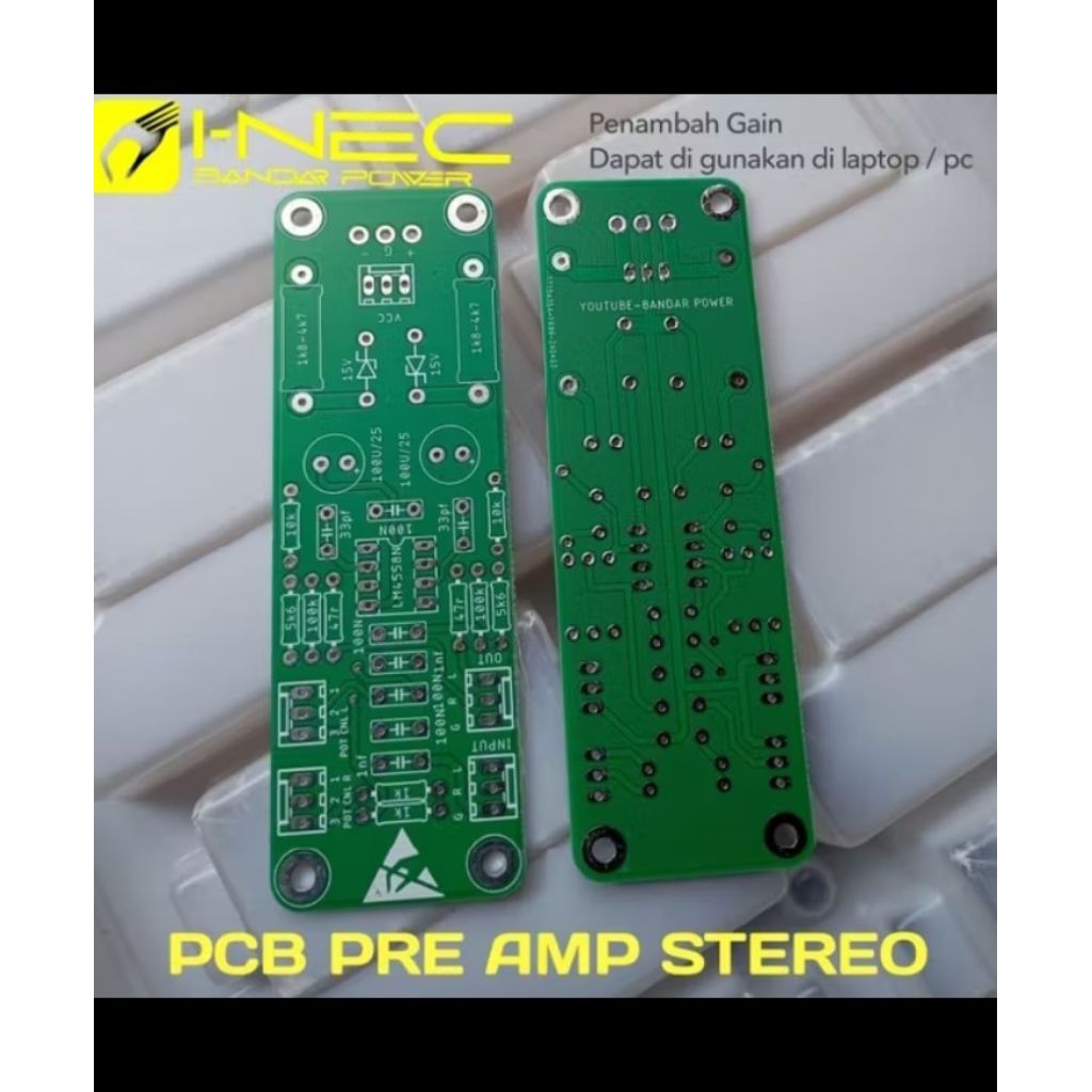 PCB PRE AMP STEREO DENGAN GAIN PENAMBAH