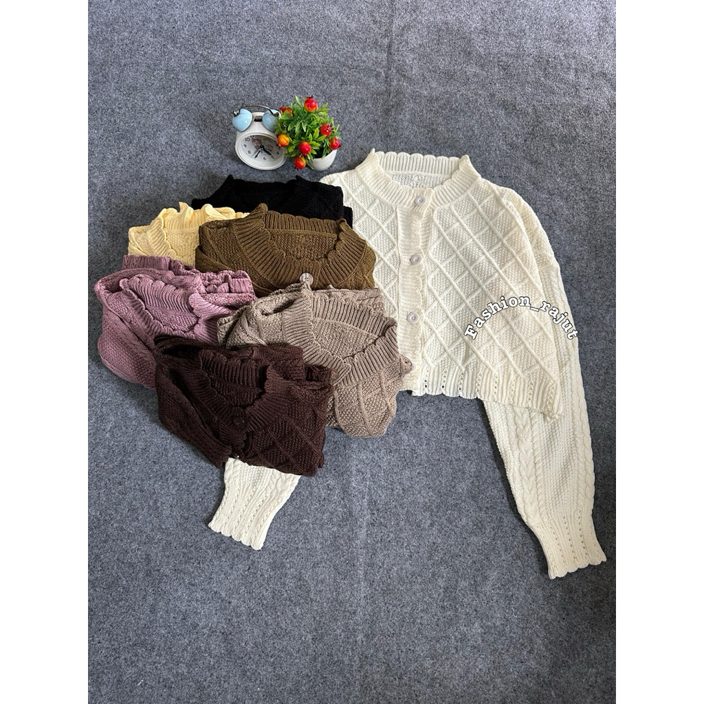 Izukha Cardy Crop Rajut Wanita Lengan Balon