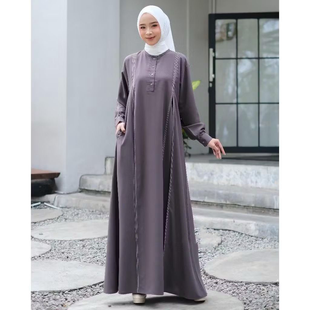 Nabila Dress Lebaran Terbaru 2026 Bahan Crinkle Airflow Premium Ukuran Jumbo LD 120 130 140 Busui Fr