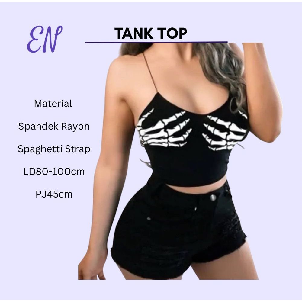 Elizabethgrosir1 Crop Tank Top Tali kecil Spaghetti Hitam Putih Grosir 26,5 Bahan spandek rayon stre