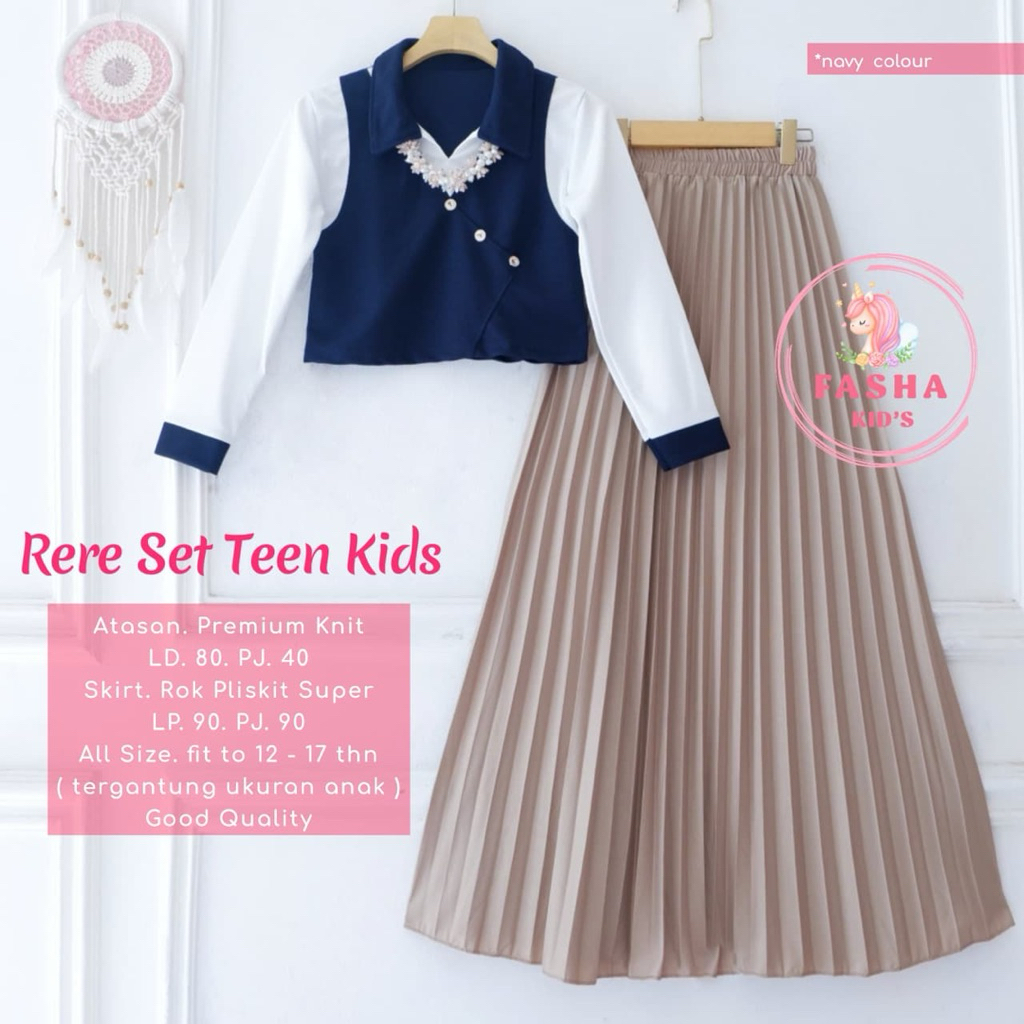 ((JR_KIDS)) Setelan Baju Muslim Atasan Dan Rok Plisket Anak Remaja Tanggung Rere Set Teen Kids By Fa