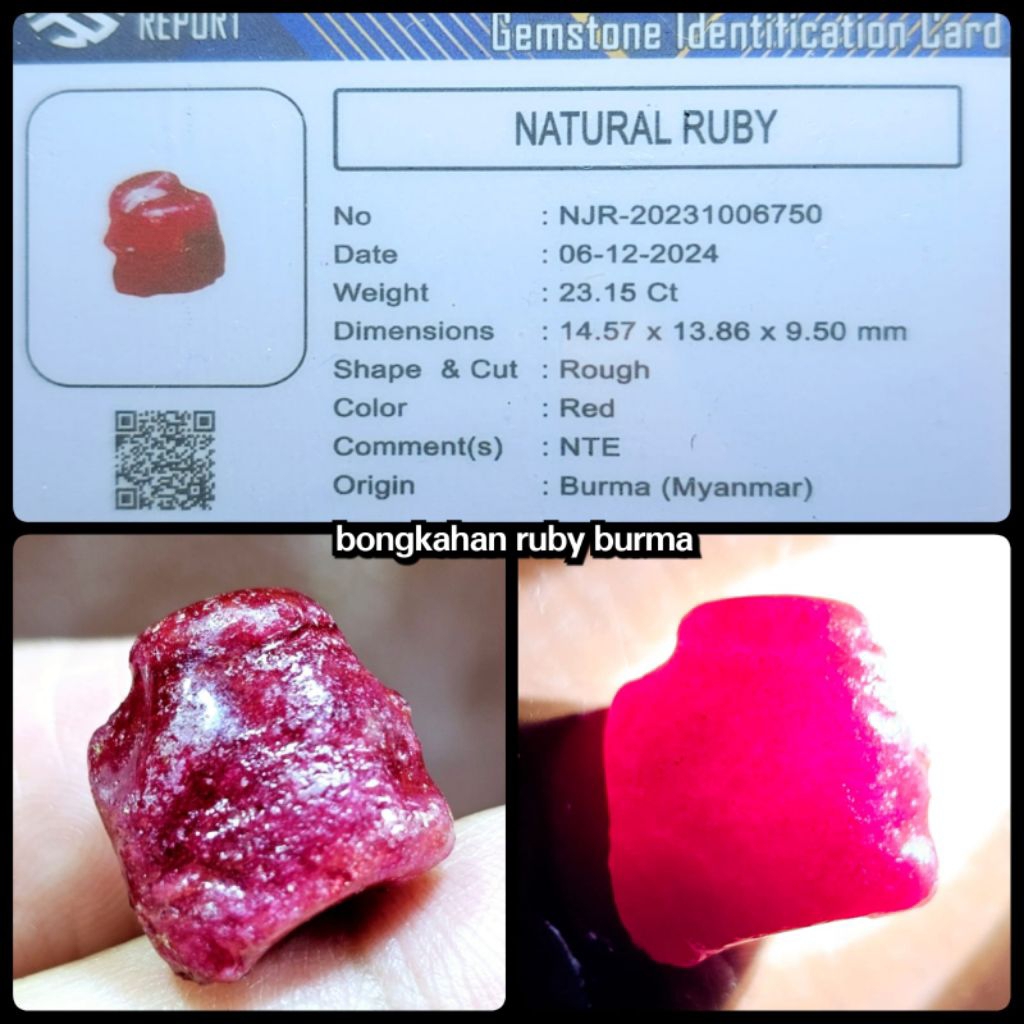 natural batu Ruby delima Burma asli pigeon blod ( rough )