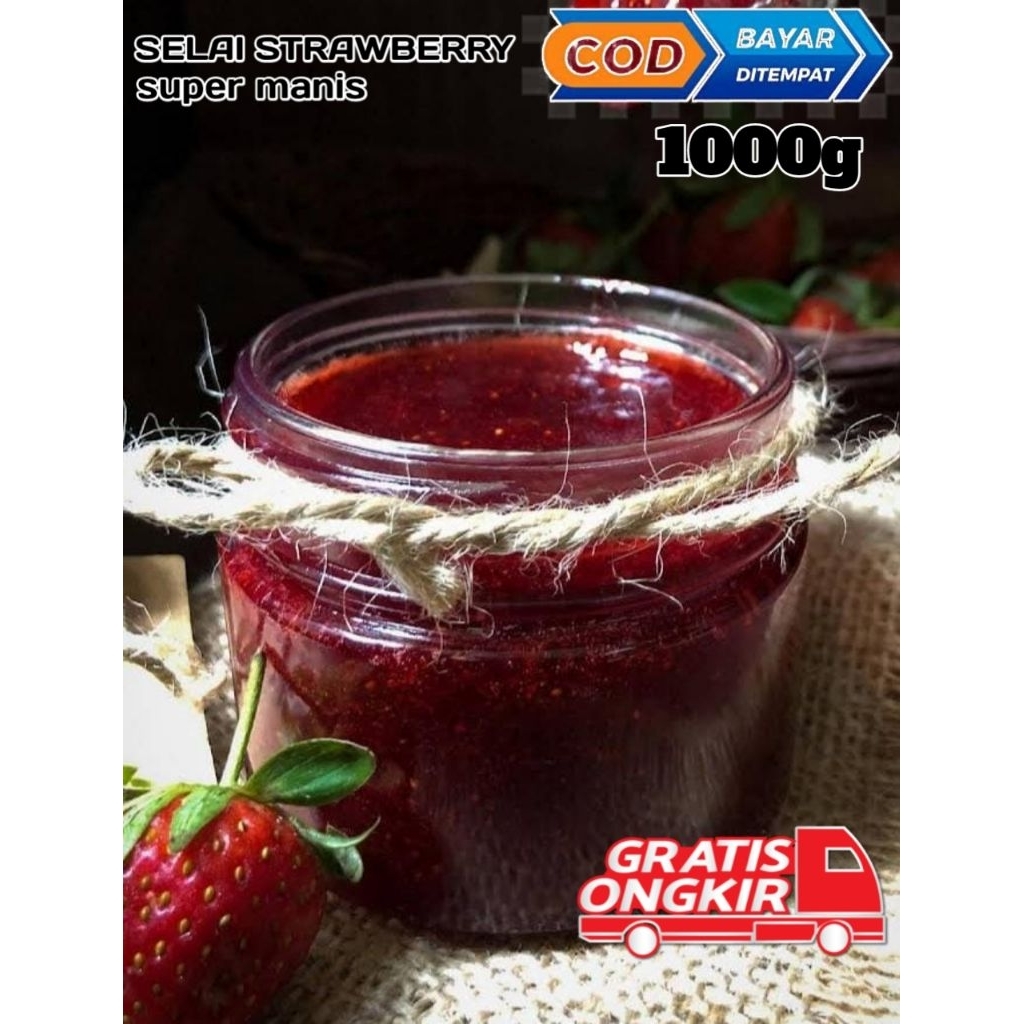 Selai strawberry Super Kenyal Manis 1000g Kemasan Plastik Praktis Tahan Lama Varian Rasa Beragam Sel