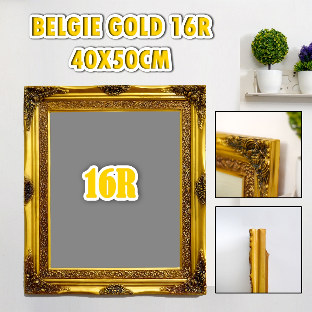 Bingkai Foto Figura Frame Belgi Gold 16R Ukiran Kayu 40x50cm.