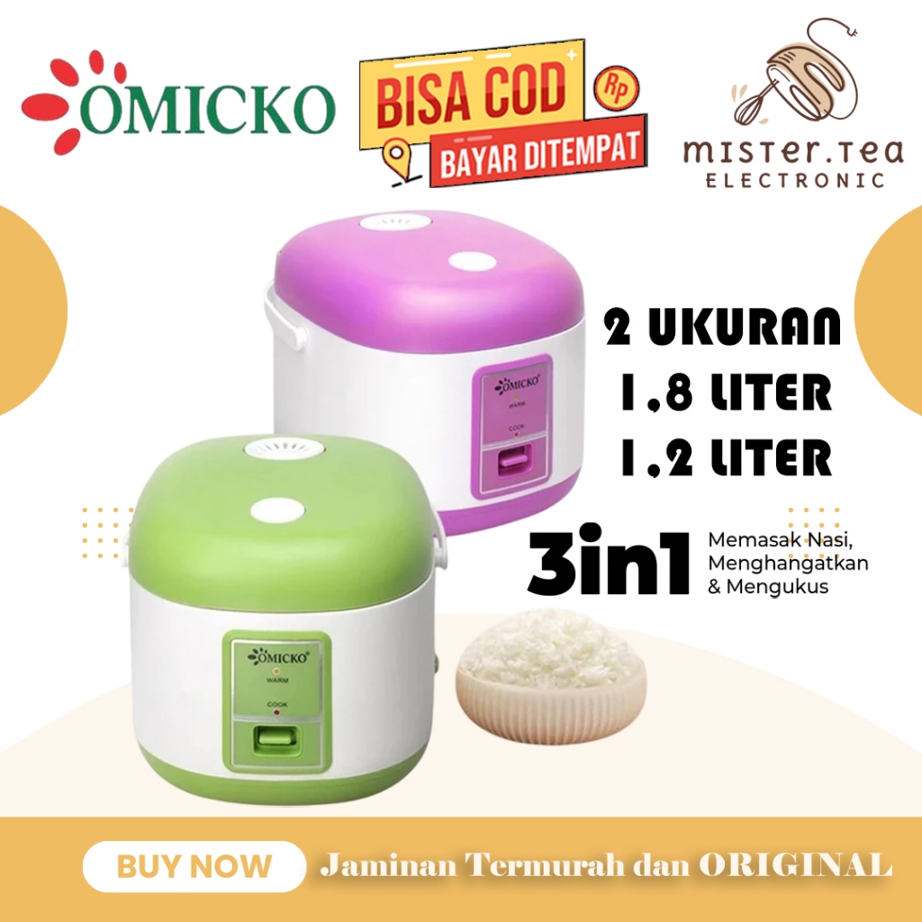 [COD READY] OMICKO RICE COOKER ANTI LENGKET 3 IN 1 / MAGIC COM MC 108 / MC 101 (1,8 / 1,2 LITER) GAR