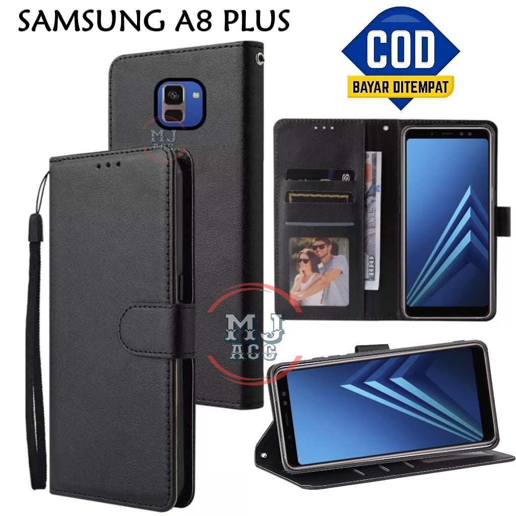 FlipCase Samsung A8 Plus Leather Case Wallet Premium Casing Hp SAMSUNG A8 PLUS Cover Ponsel