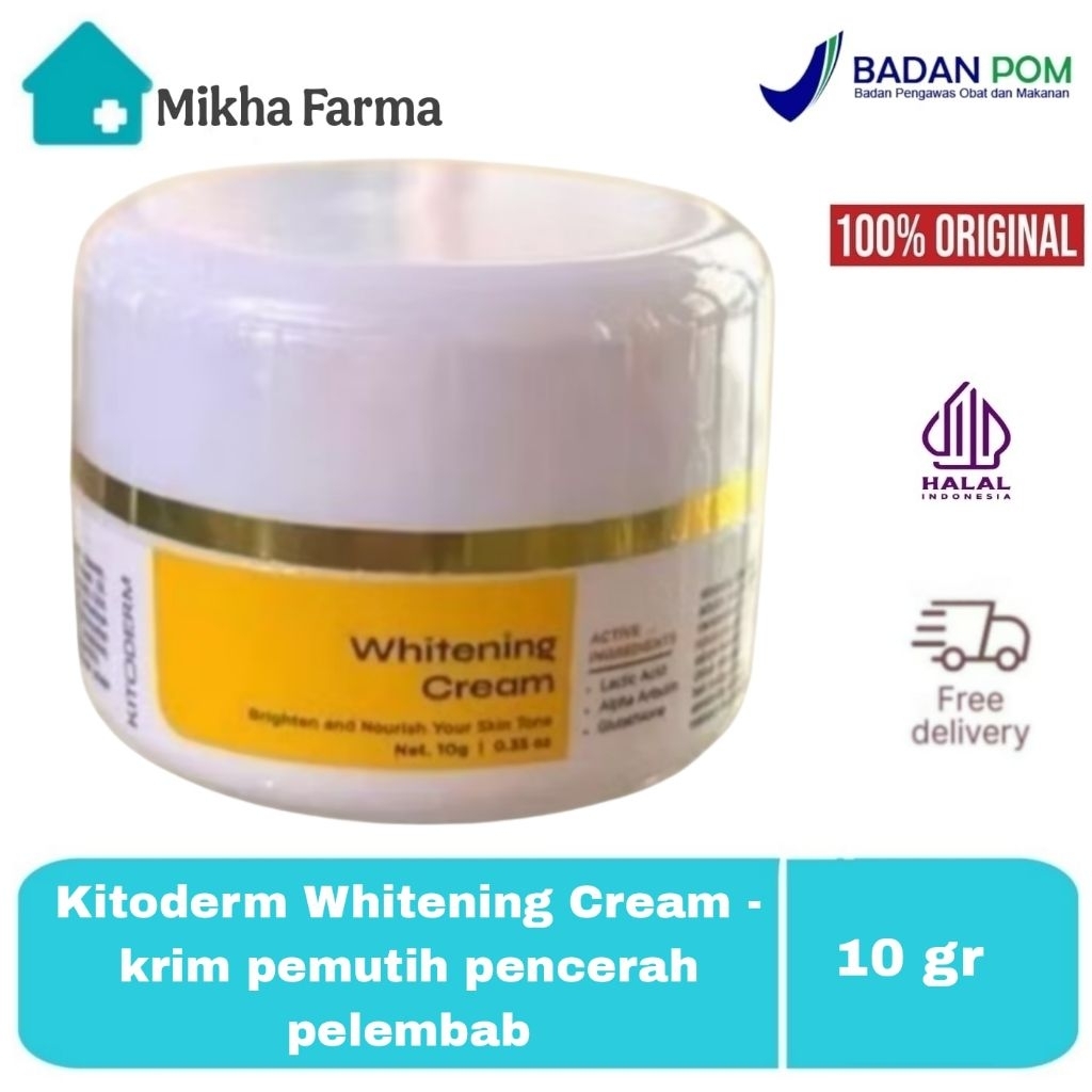 Kitoderm Whitening Cream - krim pemutih pencerah pelembab kulit wajah / flek / noda hitam - BPOM