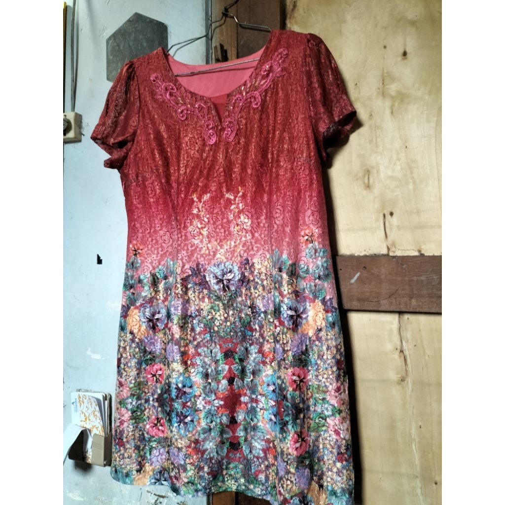 dress bunga flower floral vintage mewah premium elegant korea top atasan blouse rok skirt flare mega