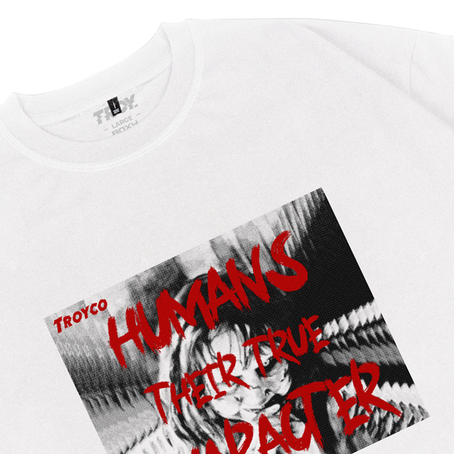 Troy Company Boxy Oversize Tshirt White Human Character - Kaos Boxy Oversize Putih Lengan Pendek MBD 3238