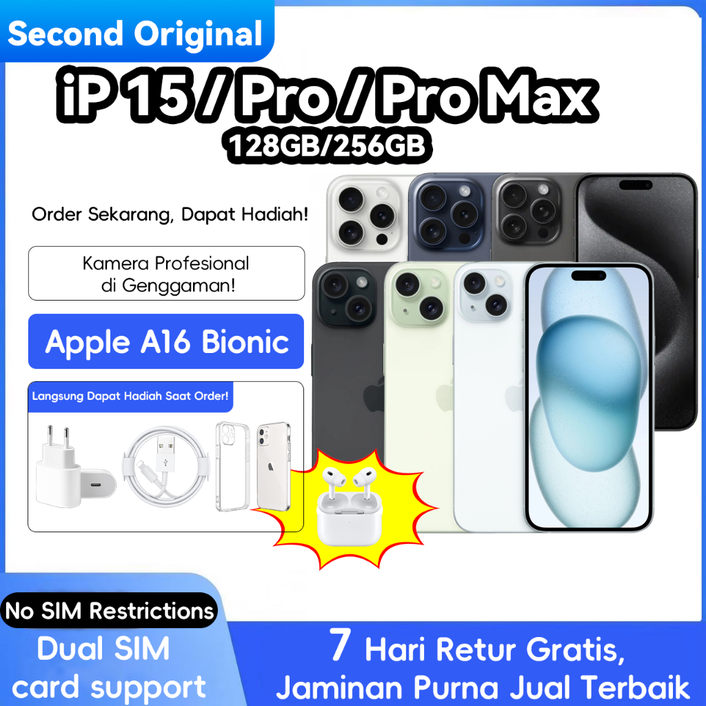 iphone 15 / ip 15 pro / ip 15 pro max second original 100% 128gb - 256gb - 512gb - 1tb hp 15 pro / 1