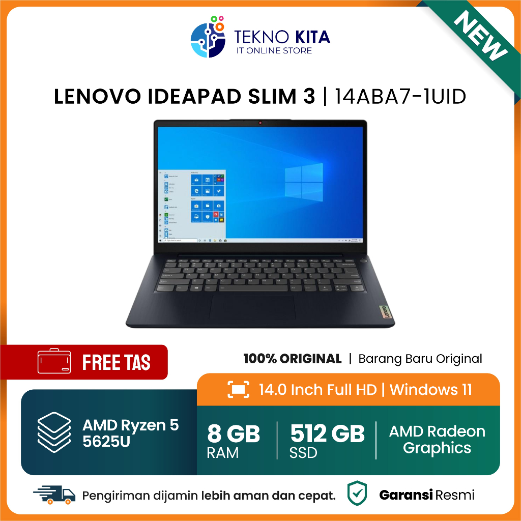 LENOVO GARANSI 1 TAHUN IDEAPAD 3 14ALC6-46ID [AMD RYZEN 3 5300U / 8GB DDR4 / SSD 512 GB / 14" FHD AN