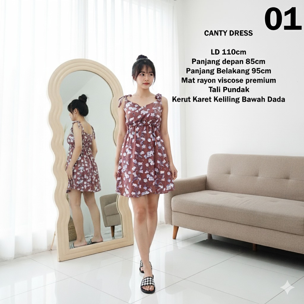 Canty Dress/ Daster Canty Viscose/Daster Kerut Dada Ecer dan Grosir/Daster Rayon Viscose