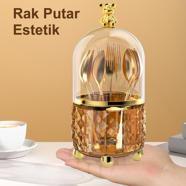 -Terlaris Yesall Rak Makeup Kosmetik Crystal Transparan Aesthetic - Rak Kosmetik Putar 360 Derajat