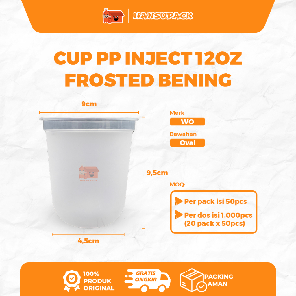 Cup Injection 12oz Halal Tebal Frosted Gelas Plastik PP Injection 360ml PPI Cup Inject 12oz 360ml