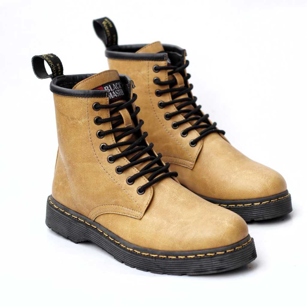 Sepatu Boots High Casual Pria Kulit Sintetis Hitam