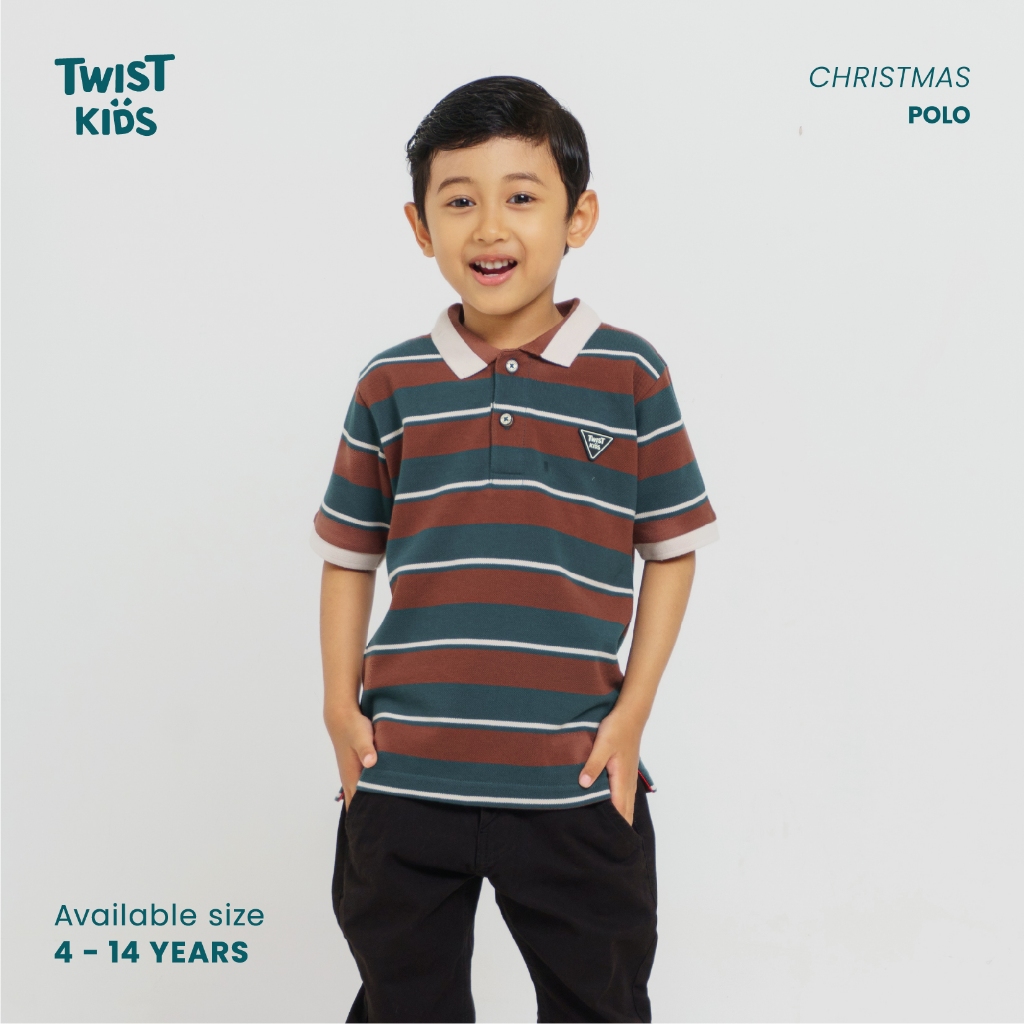 Twist Kids - Asyer C, Christmas Series, Kaos Kerah Wangky Motif Stripe Anak Laki-Laki