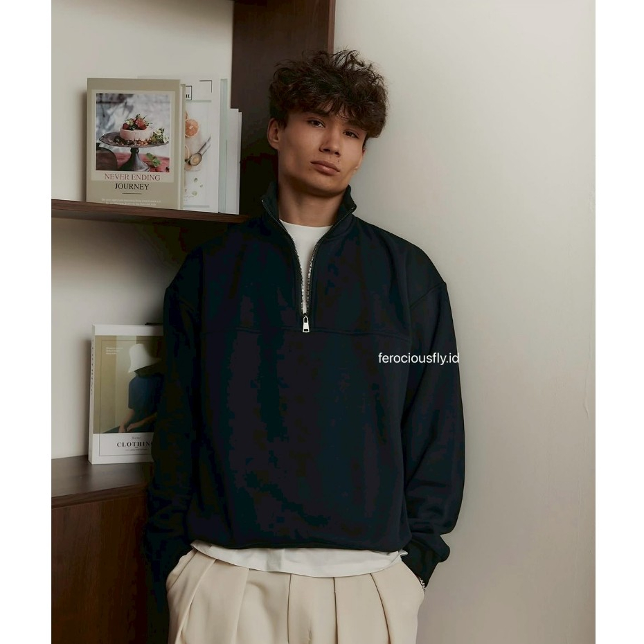 FEROCIOUSFLY.ID Jaket Sweater Half Zip Sweatshirt Unisex Fleece Zipper Sweatshirt | Jaket Sweater Pr