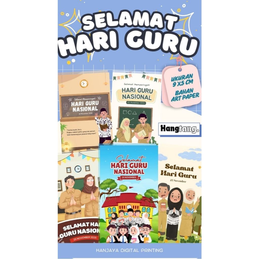 HANG TAG SELAMAT HARI GURU NASIONAL / Kartu Stiker Souvenir HARI GURU/ (uk 5X9 ) Hangtag Memperingat