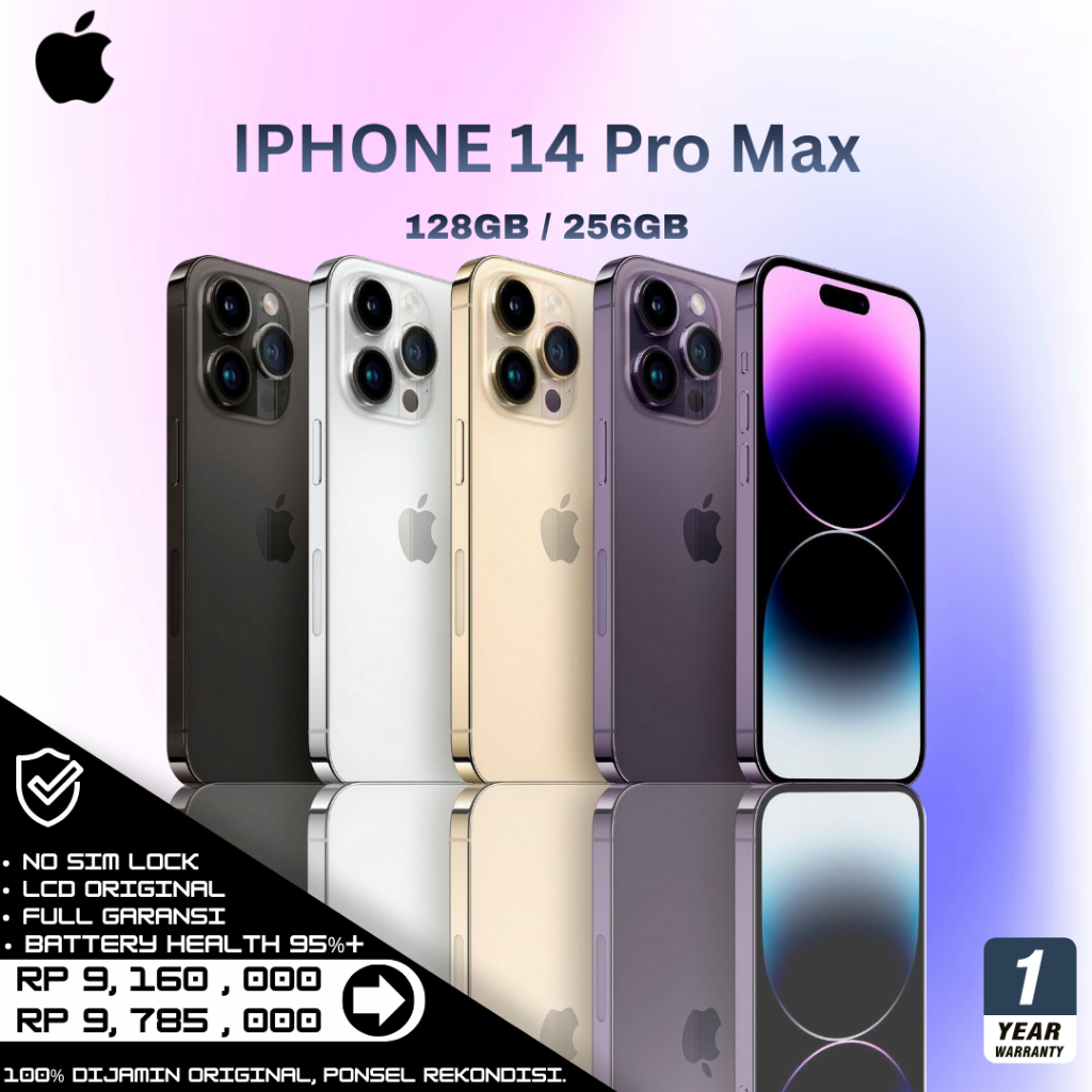IP 14 Pro MAX 256GB/128GB Second Hand Fullset (Softcase + Charger) Second inter ORIGINAL BERGARANSI
