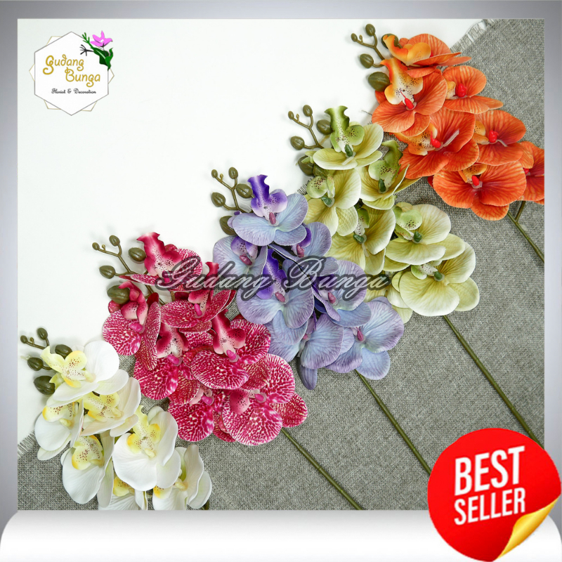 Bunga Anggrek Bulan Latex X7 Bunga Anggrek Hias Palsu Orchid Cymbidium Flower Import Dekorasi Rumah 
