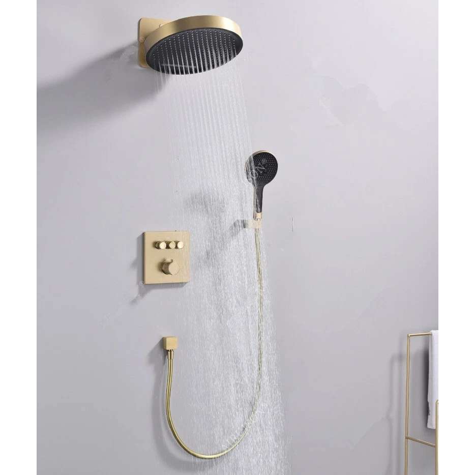 Astoria Elite Thermostatic Rain & Waterfall Shower System - Lunar Chrome / Midnight Onyx / Champagne
