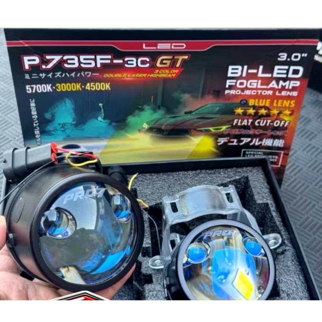 BILED FOGLAMP PRO7 P.735FX MARK II 3 INCH LASER BLUE LENS PROJIE PROJECTOR LASER KUNING BRACKET TOYO
