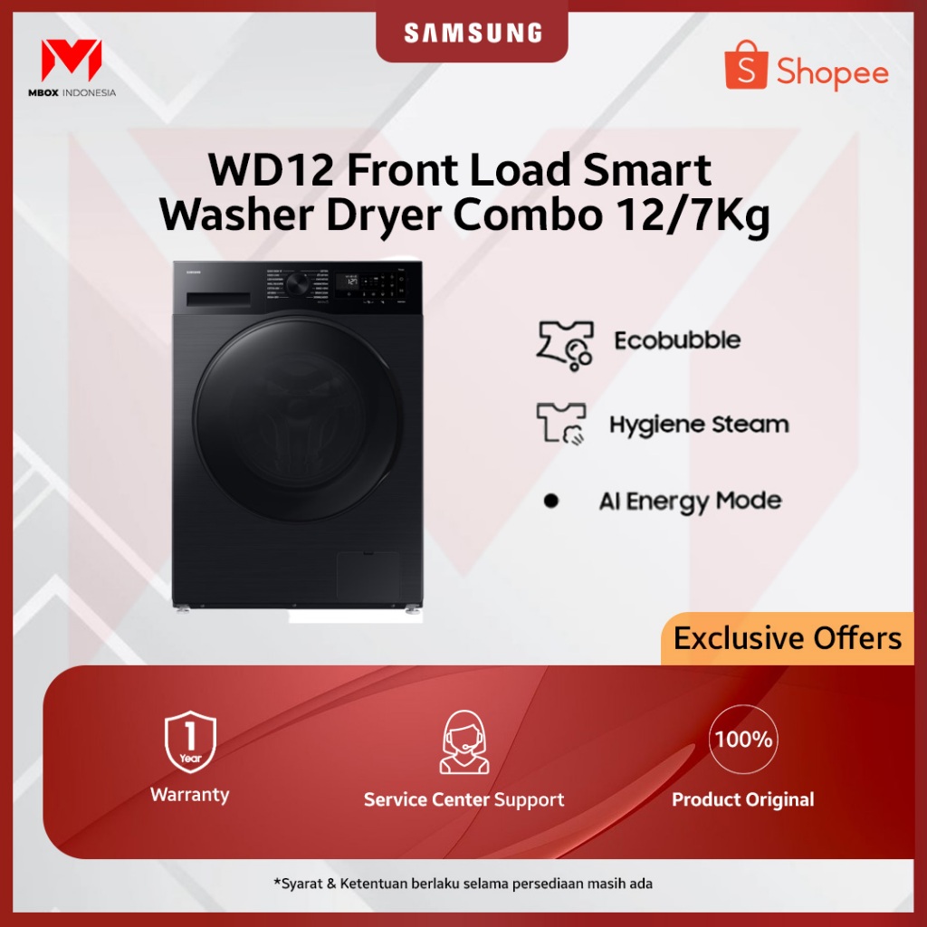 Samsung Mesin Cuci 12/7kg Washer+Dryer Combo with Ecobubble - WD12DG5B15BBSE