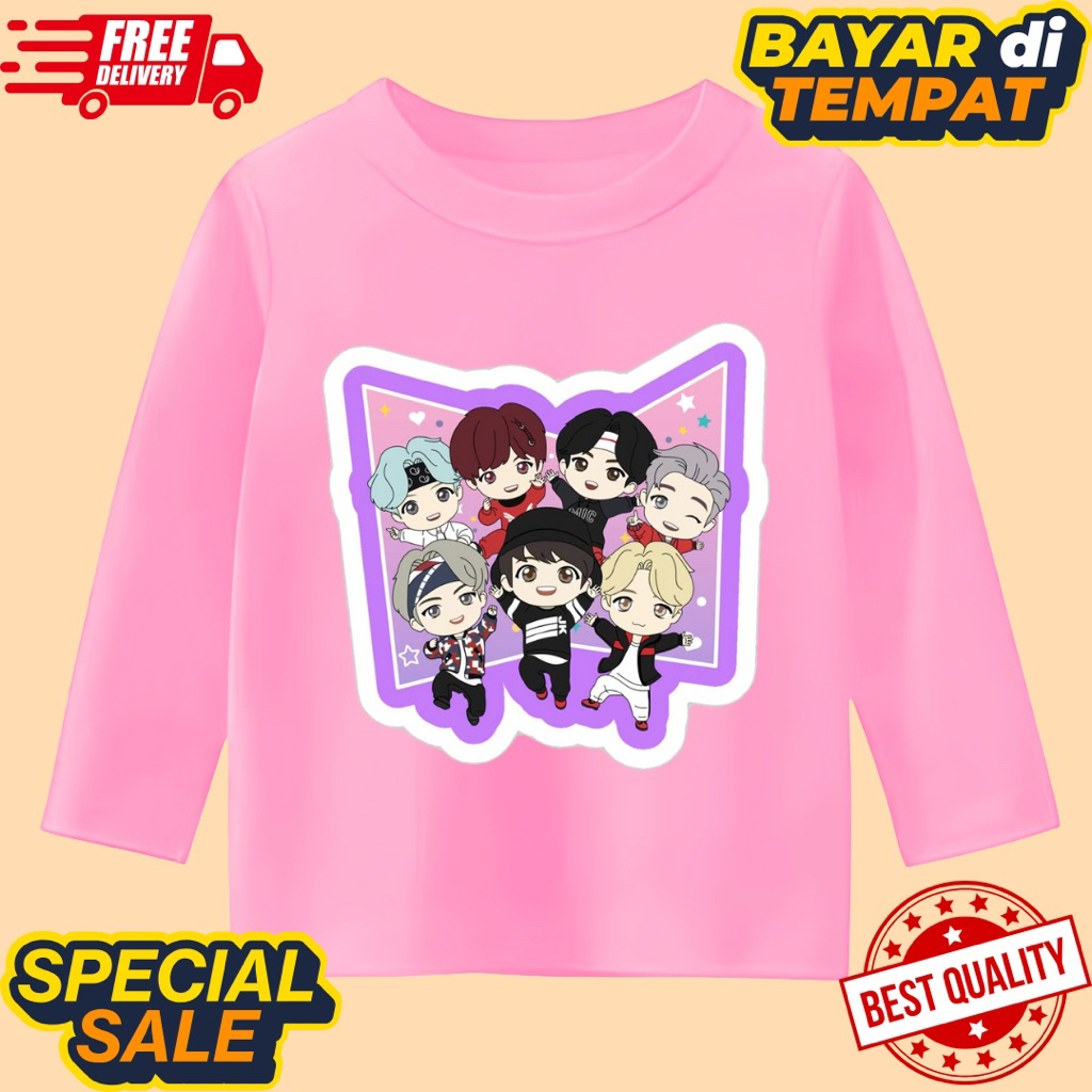 kaos anak perempuan unisex lengan panjang motif bts army A