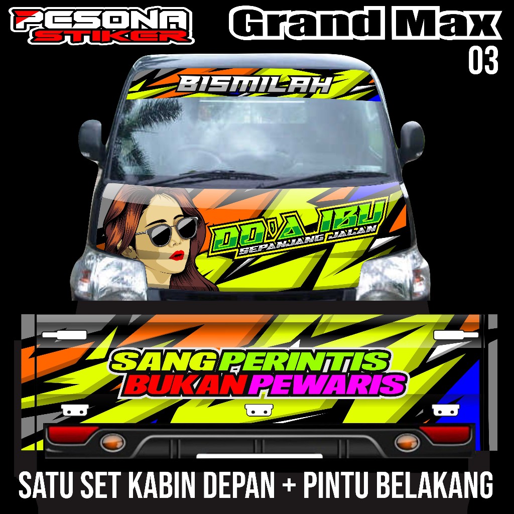 Satu set stiker decal kabin depan +kaca depan+pintu belakang mobil grandmax  bebas request kode ps 0